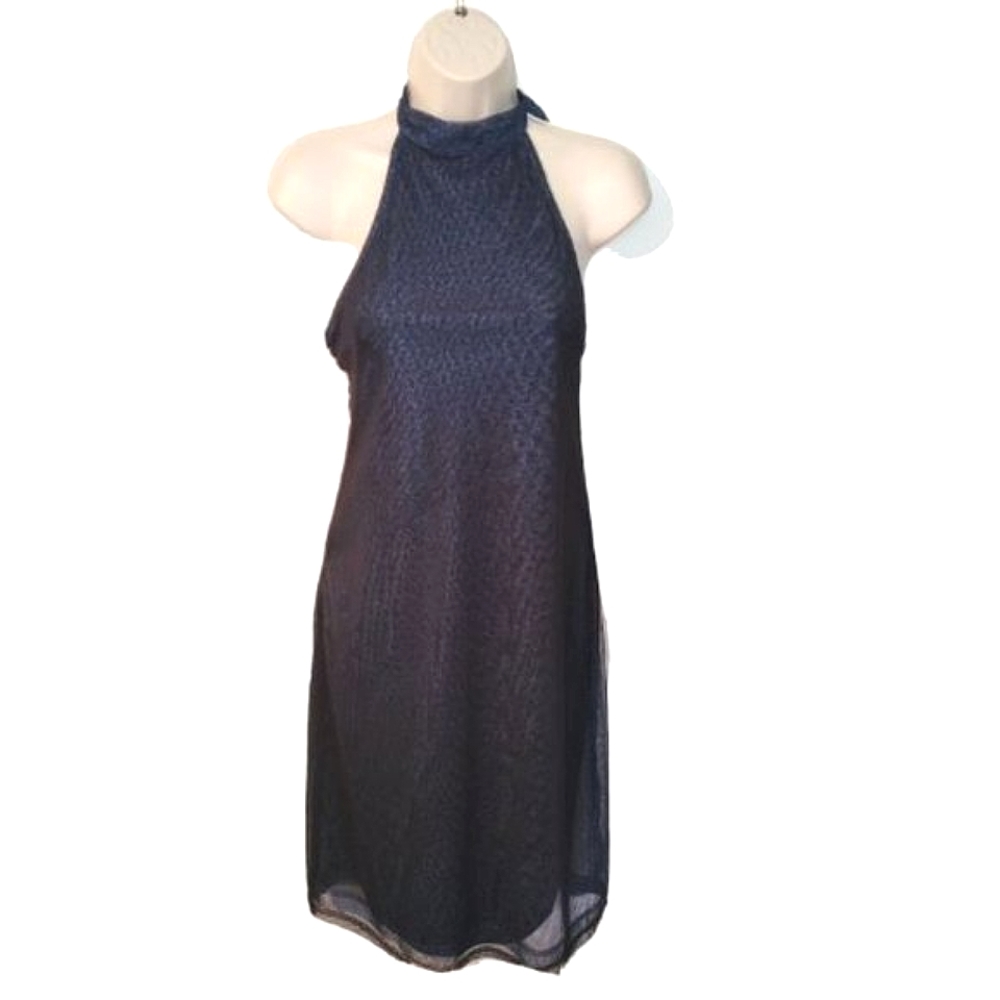 ACCOMPLICE Vintage 90's Blue Animal Print Sheer Halter Slip Dress Small Goth